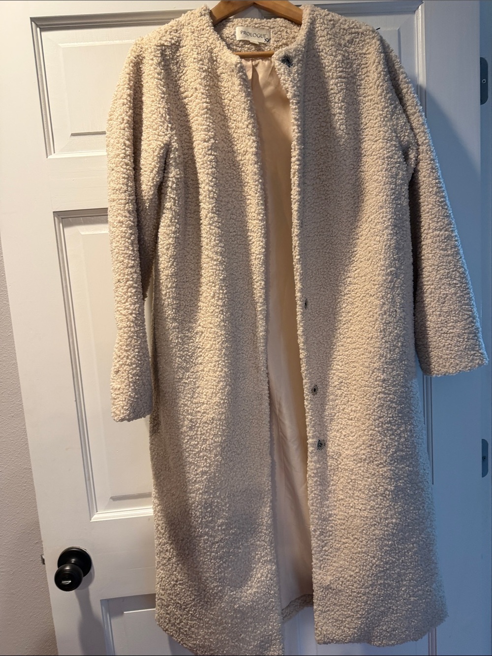 Prologue Cream Long Teddy Button-Front Coat